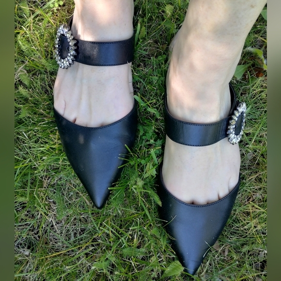 EUC Michael Kors Viola Ballet Mule Flat Black with Rhinestone Buckle - Picture 9 of 9